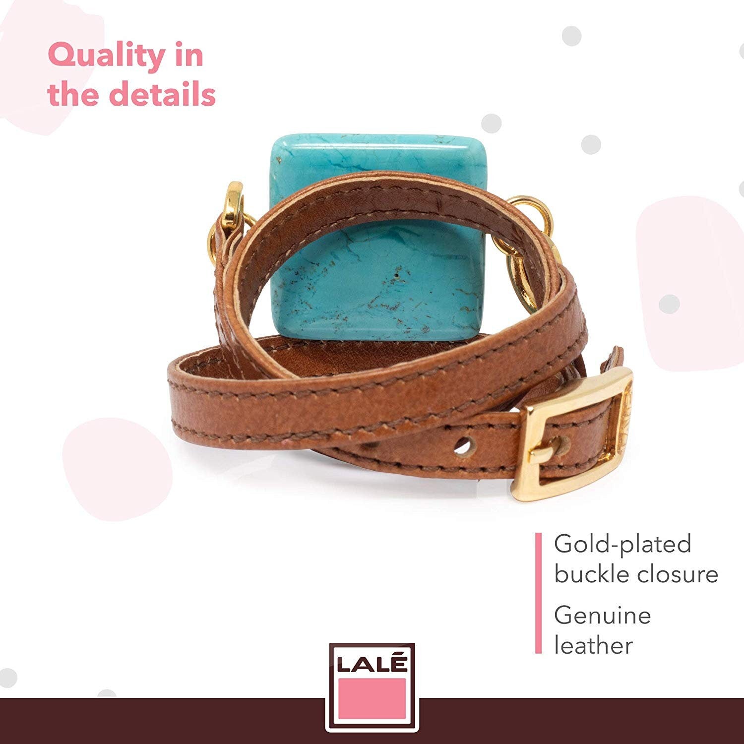 Leather Wrap Bracelet Handmade - Camel Leather and Turquoise - LALEBRACELETS