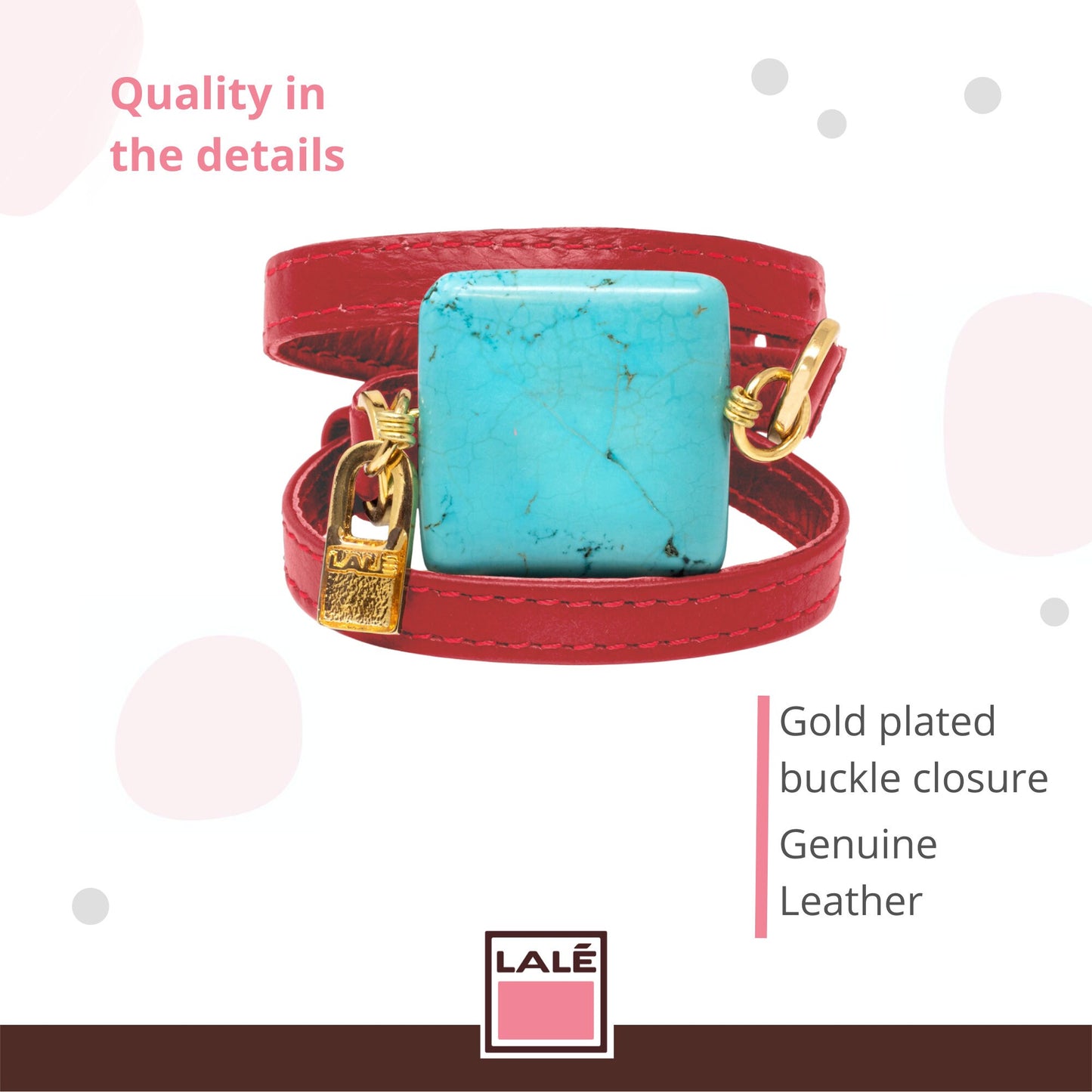 Leather Wrap Bracelet Handmade -  Red Leather and Turquoise - LALEBRACELETS