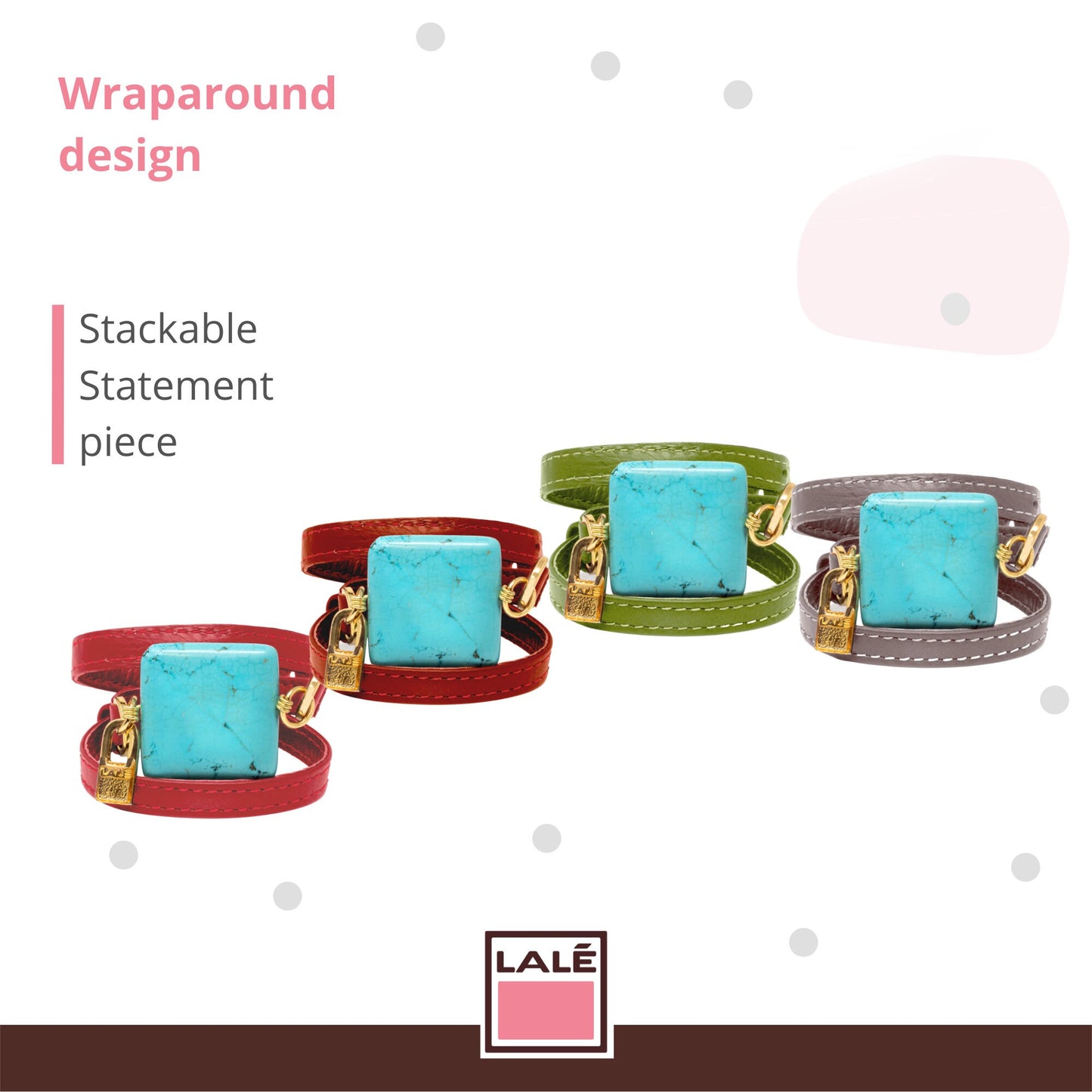 Leather Wrap Bracelet Handmade -  Red Leather and Turquoise - LALEBRACELETS